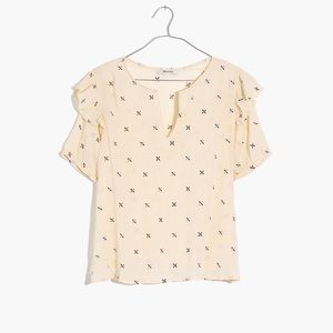 Madewell Embroidered Gazebo Cotton Ruffle Sleeves Blouse Top
